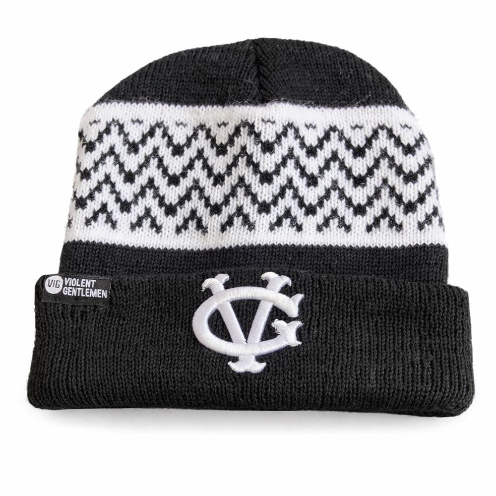 Violent Gentlemen Black & White Knit Beanie Hat Logo Winter Streetwear